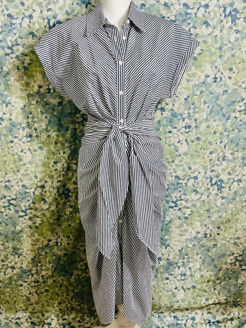 NWT DO+BE Striped Tie Waist Shirt Dress Navy White Button Front Size S